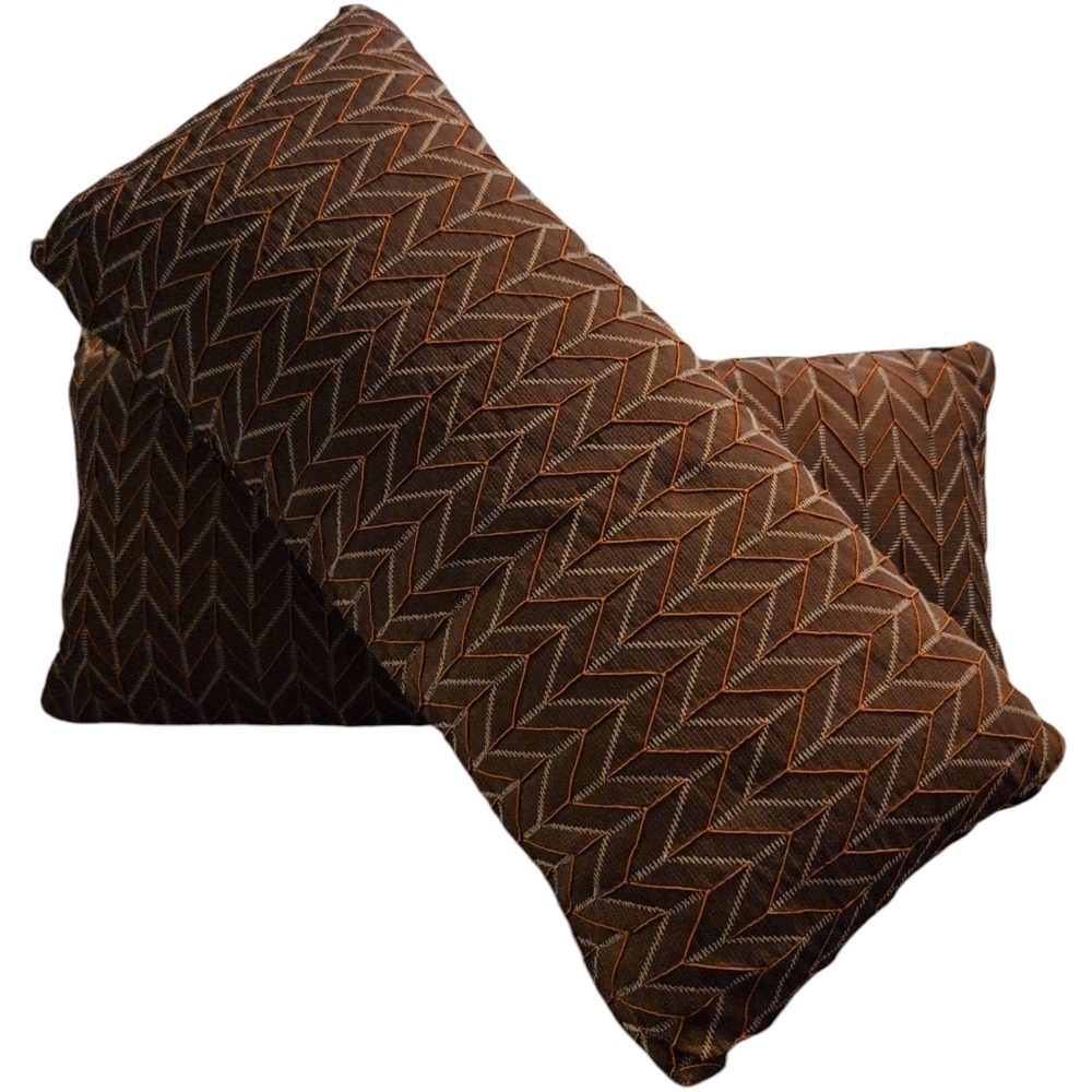 2 Pair Brown Chevron Pattern Lumbar Pillow Decorative Couch Bed Accents
